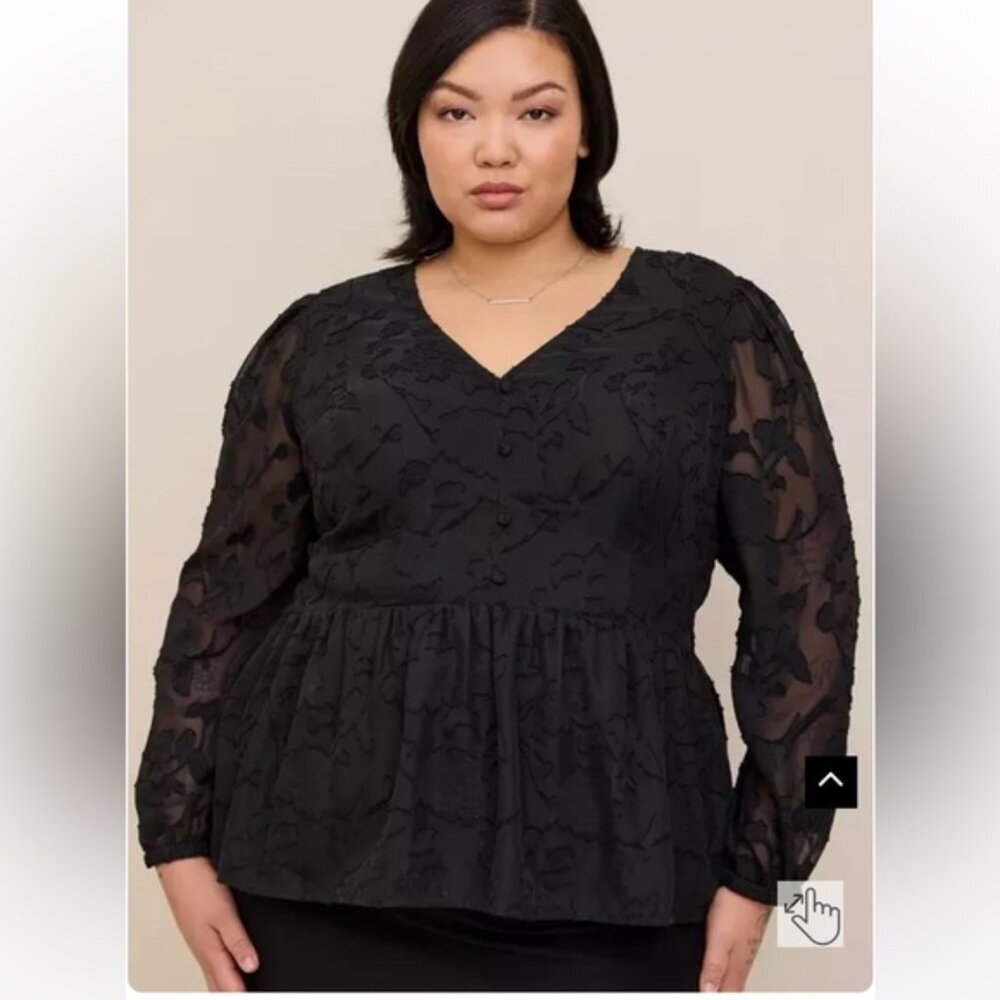 Torrid NEW Peplum Chiffon Clip Floral Puffy Sleeve Top Blouse Lightweight 4X 26